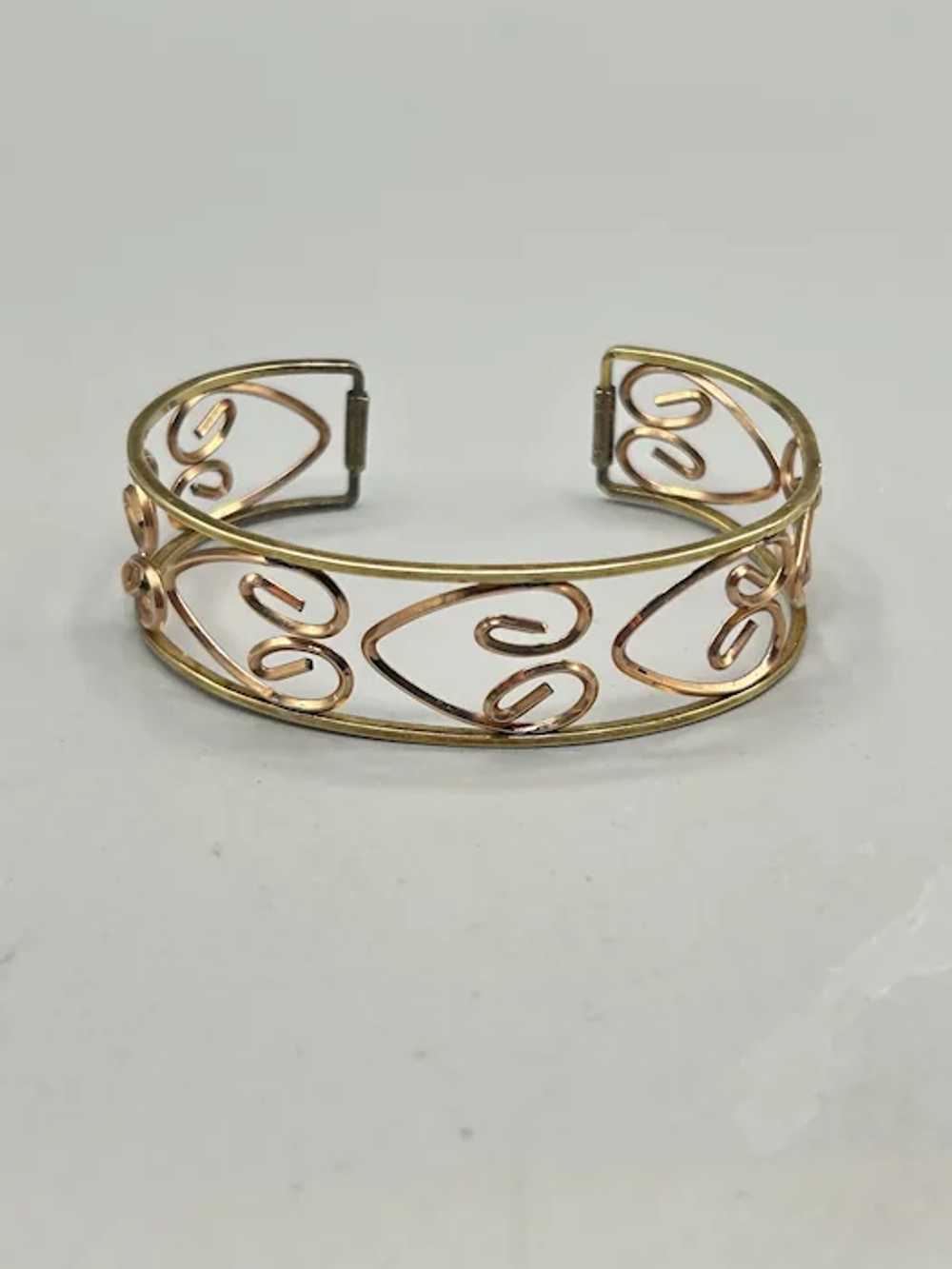 Art Deco Gold Rolled Cuff Bracelet Hearts Design … - image 7