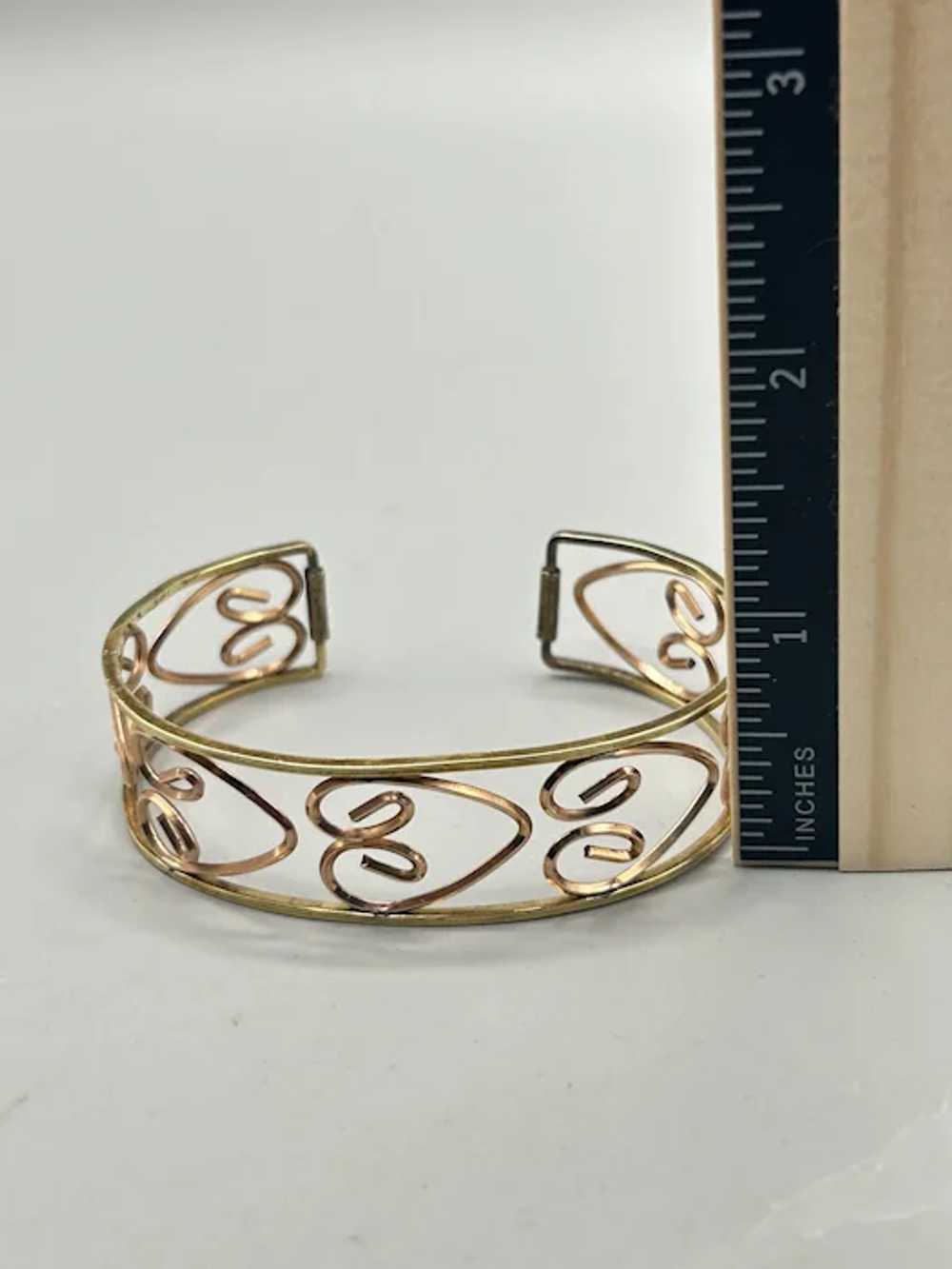 Art Deco Gold Rolled Cuff Bracelet Hearts Design … - image 8