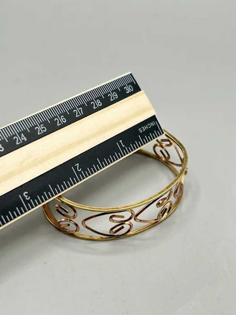 Art Deco Gold Rolled Cuff Bracelet Hearts Design … - image 9