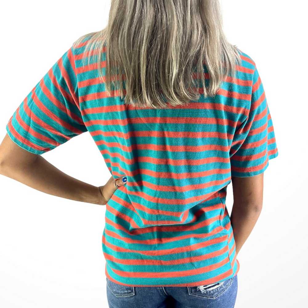 Vintage 90’s Green and Orange Striped Short Sleev… - image 4