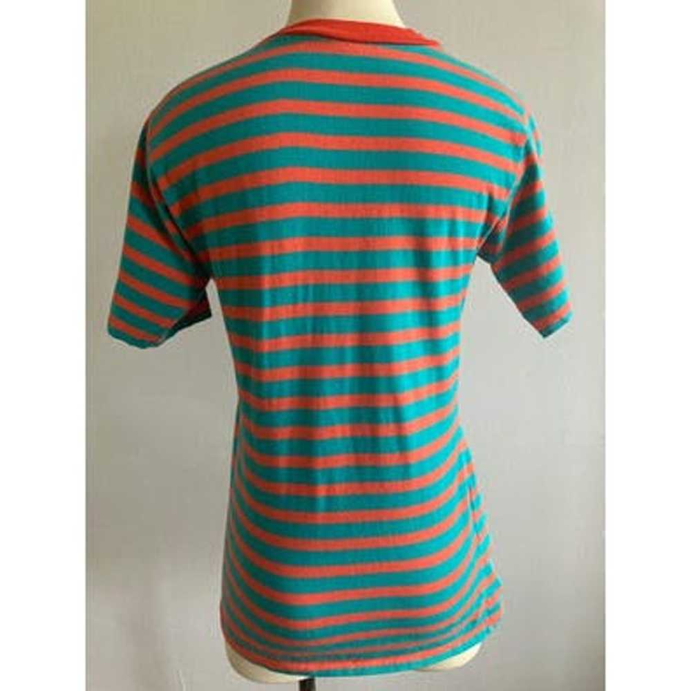 Vintage 90’s Green and Orange Striped Short Sleev… - image 7