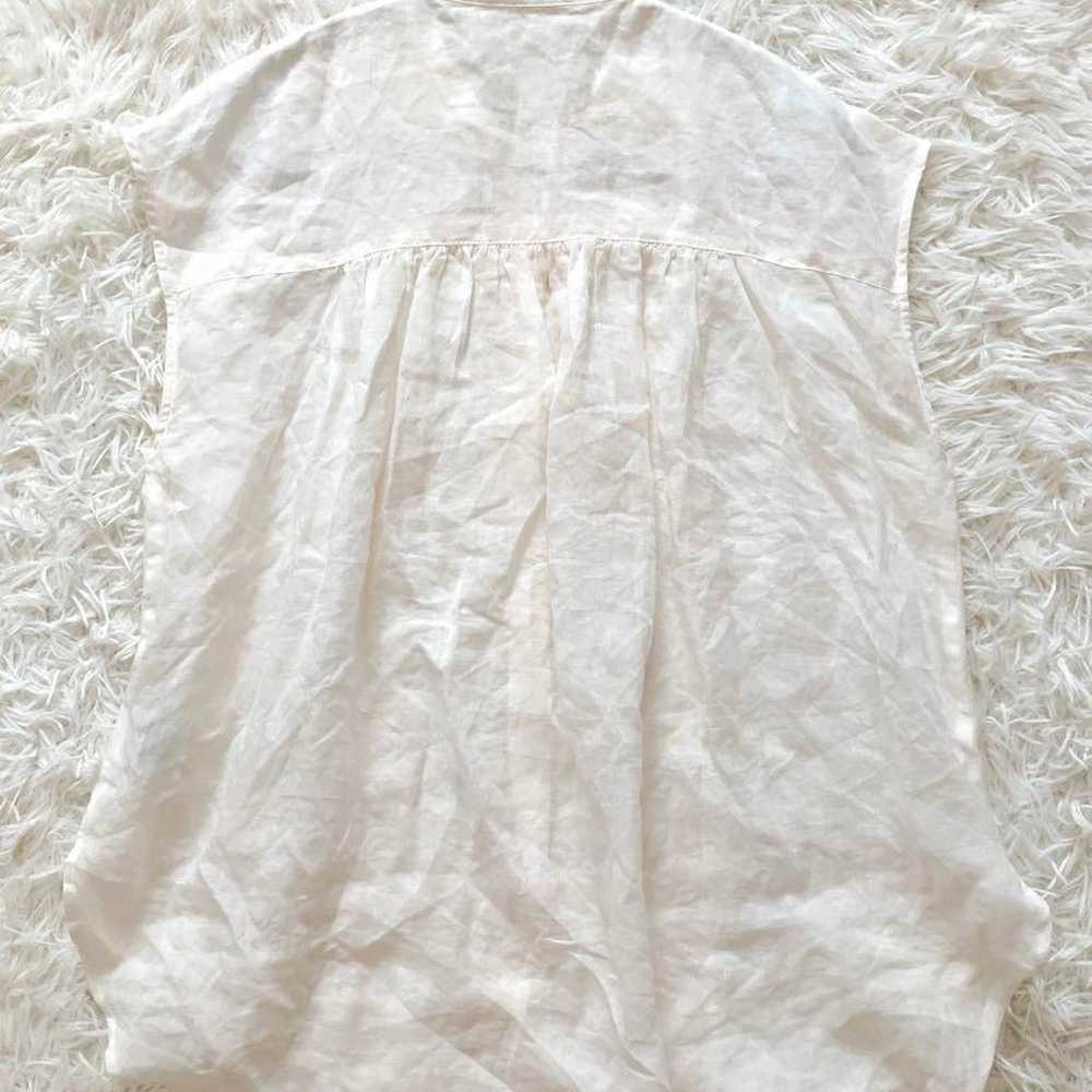 Band collar frill blouse for everyday wear Linen … - image 11