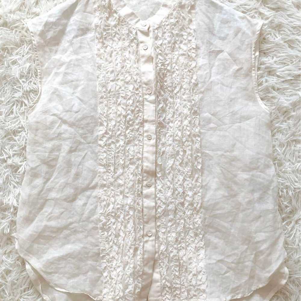 Band collar frill blouse for everyday wear Linen … - image 2