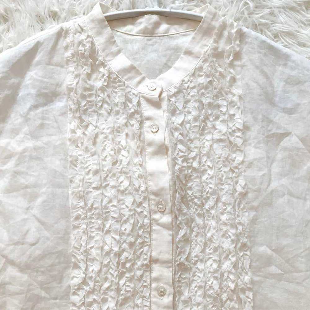 Band collar frill blouse for everyday wear Linen … - image 7