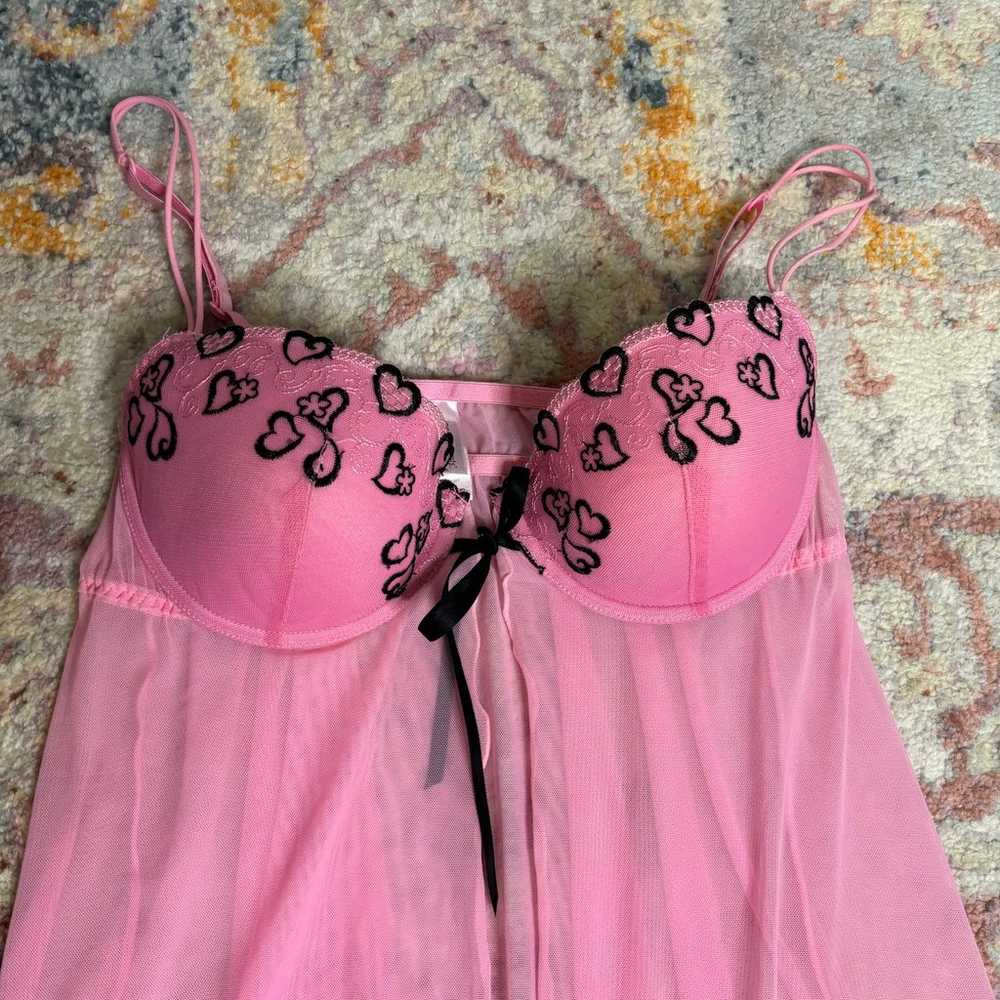 Vintage Y2K pink and black mesh lingerie / cami t… - image 2