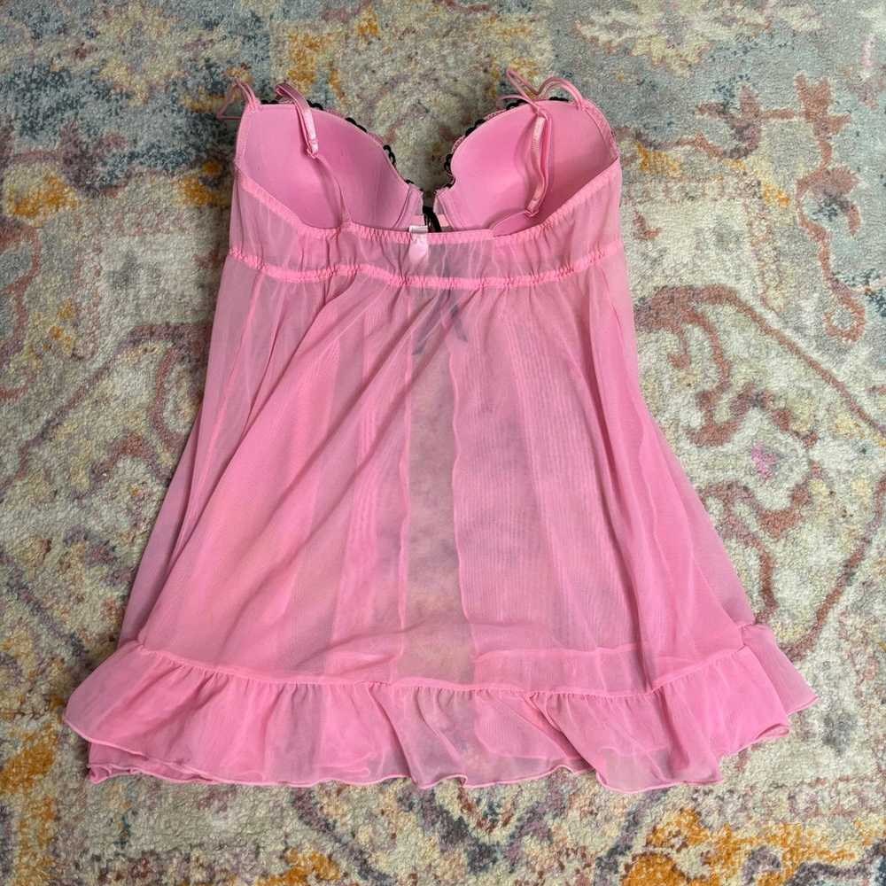 Vintage Y2K pink and black mesh lingerie / cami t… - image 5