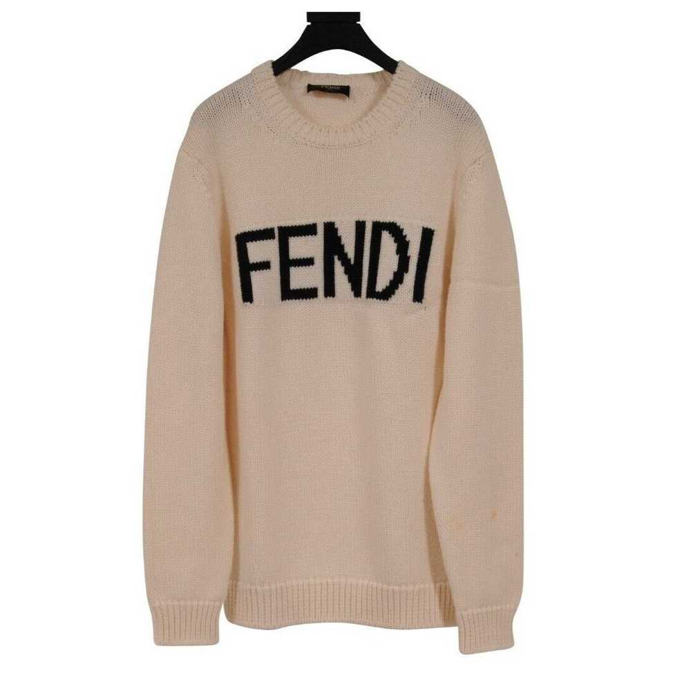 Fendi Logo Sweater Cream Black Wool - image 1