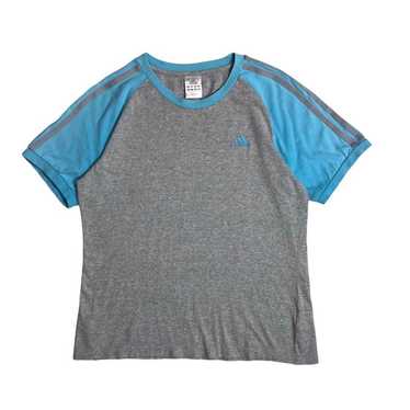 00s adidas Raglan T-shirt Ringer Light Blue Gray … - image 1