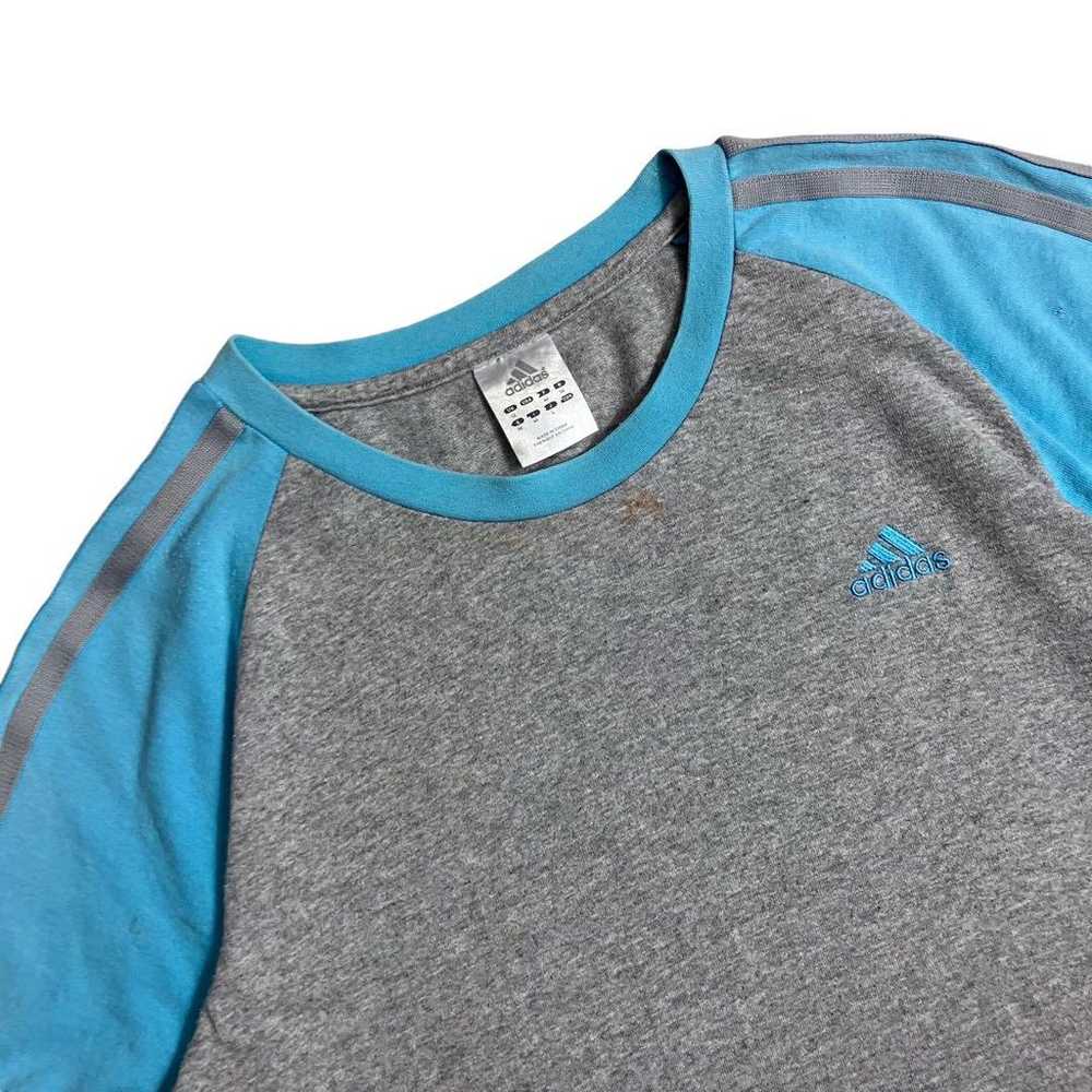 00s adidas Raglan T-shirt Ringer Light Blue Gray … - image 2