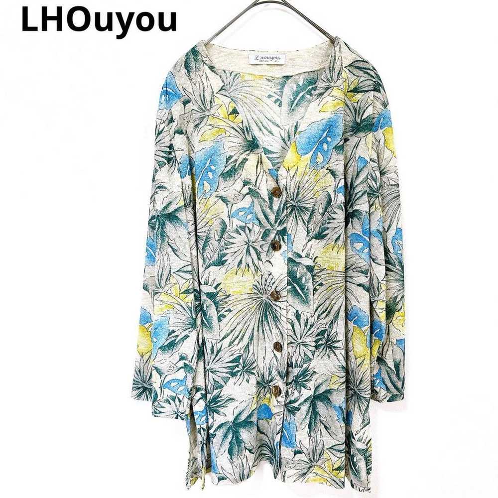 LHOuyou Blouse Tops Cardigan LL Pattern Thin V-Ne… - image 1