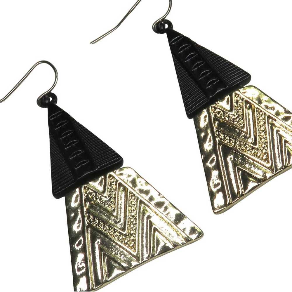 1980s Vintage Funky Gold & Black Tribal Aztec Geo… - image 2