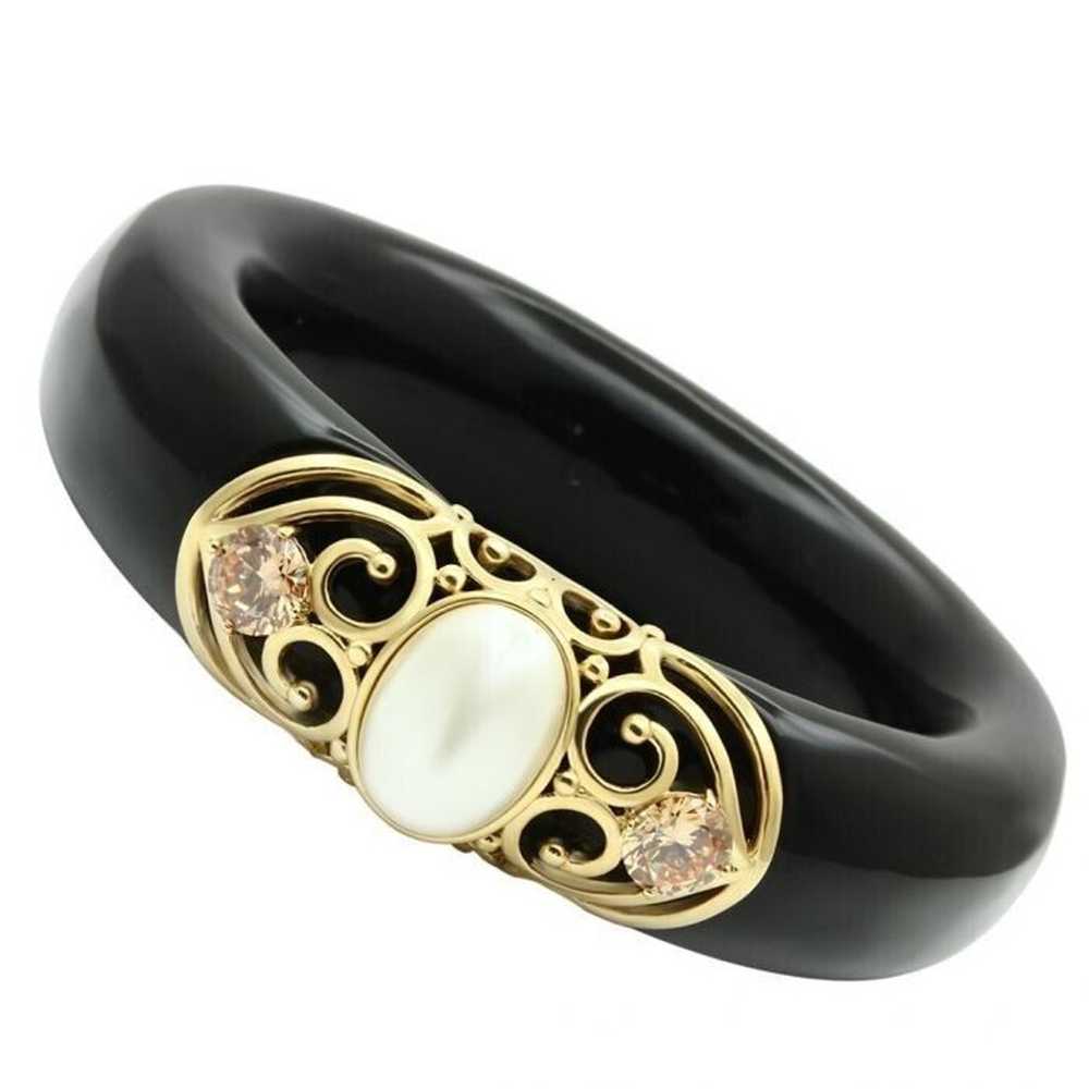 "Vintage Black Enamel Bangle Bracelet with Gold F… - image 1