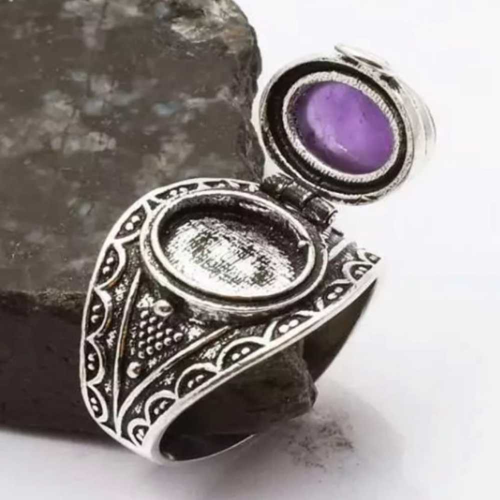 Silver Poison Ring Purple Stone - image 1