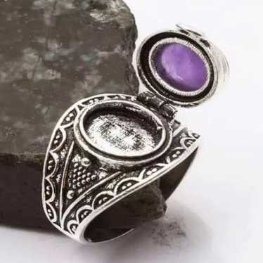 Silver Poison Ring Purple Stone - image 1