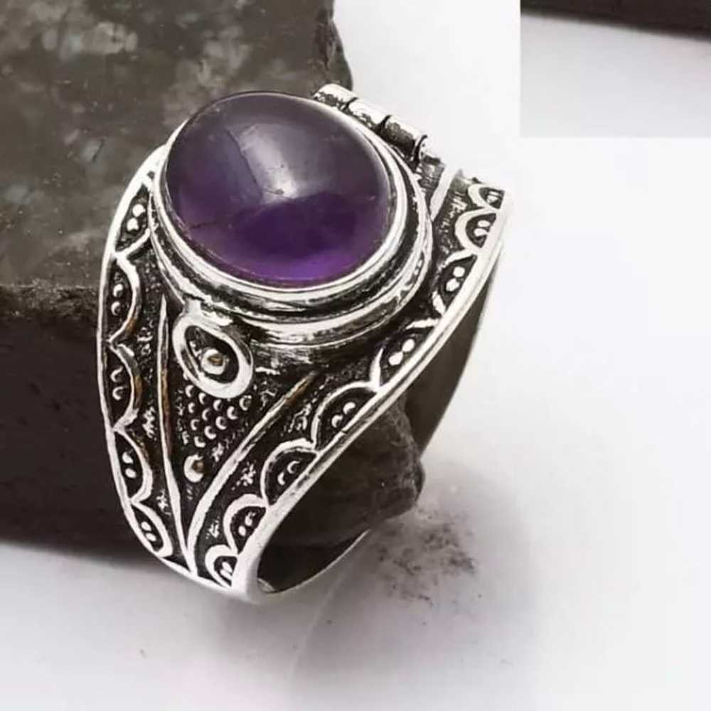 Silver Poison Ring Purple Stone - image 2