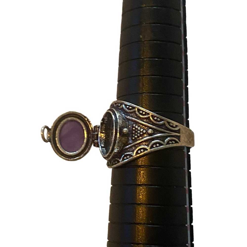 Silver Poison Ring Purple Stone - image 3