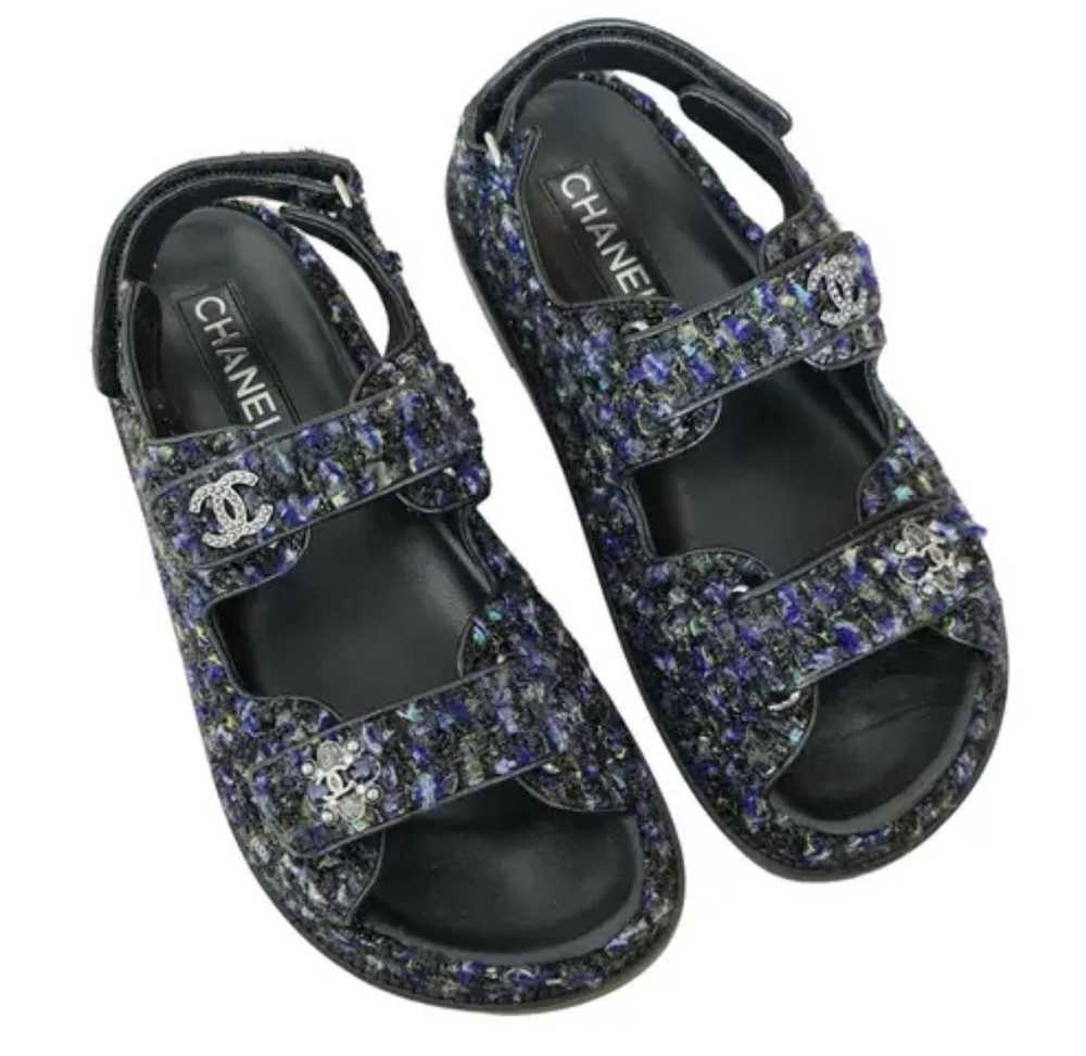 Product Details Chanel Navy Tweed Dad Sandals - image 1