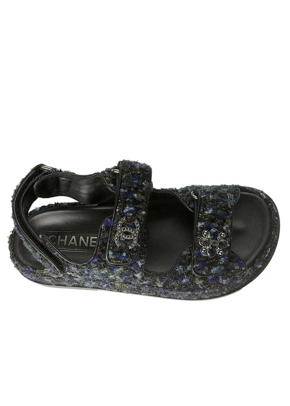 Product Details Chanel Navy Tweed Dad Sandals - image 2