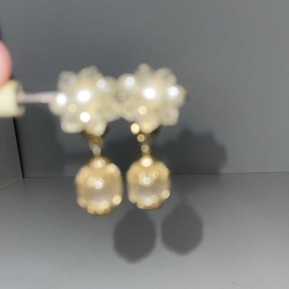 Vintage Gold Tone Faux Pearl Beaded Cluster Dangl… - image 2