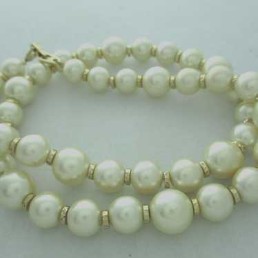 Vintage Napier Gold tone Faux Pearl Necklace 24" … - image 1