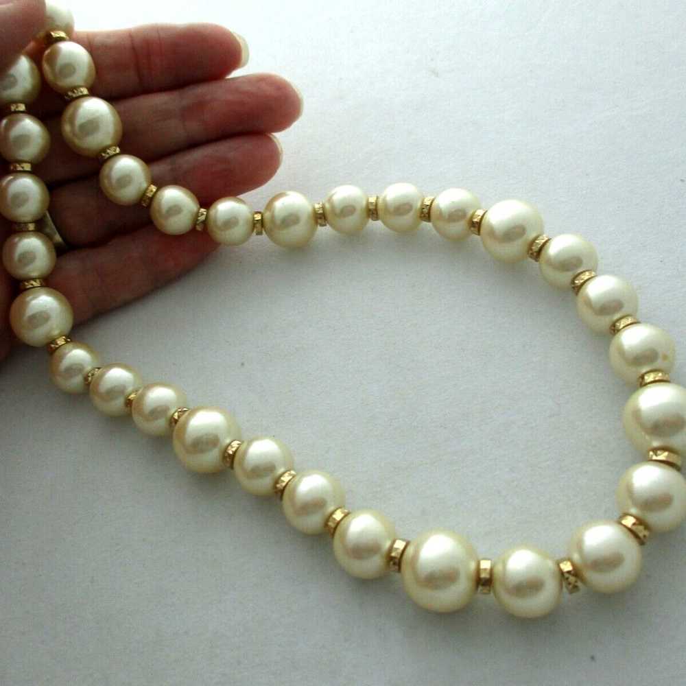 Vintage Napier Gold tone Faux Pearl Necklace 24" … - image 2