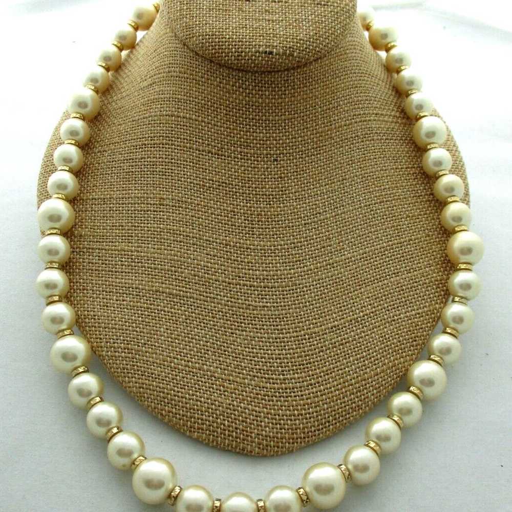 Vintage Napier Gold tone Faux Pearl Necklace 24" … - image 3