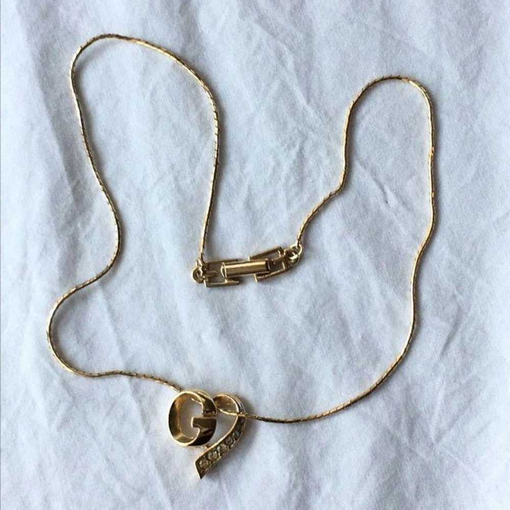 Vintage GIVENCHY gold necklace with zirconia heart - image 2