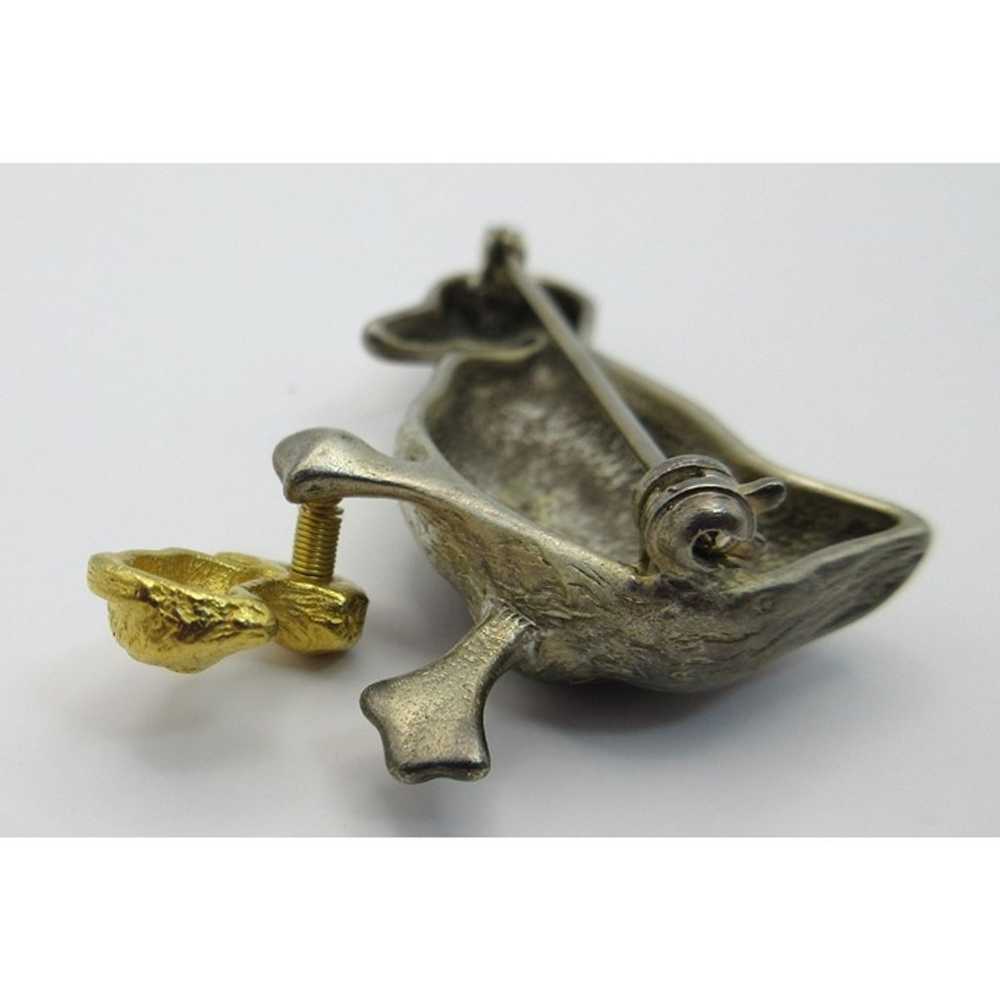 Vintage Pewter Mother Duck With Trembler Gold Ton… - image 2