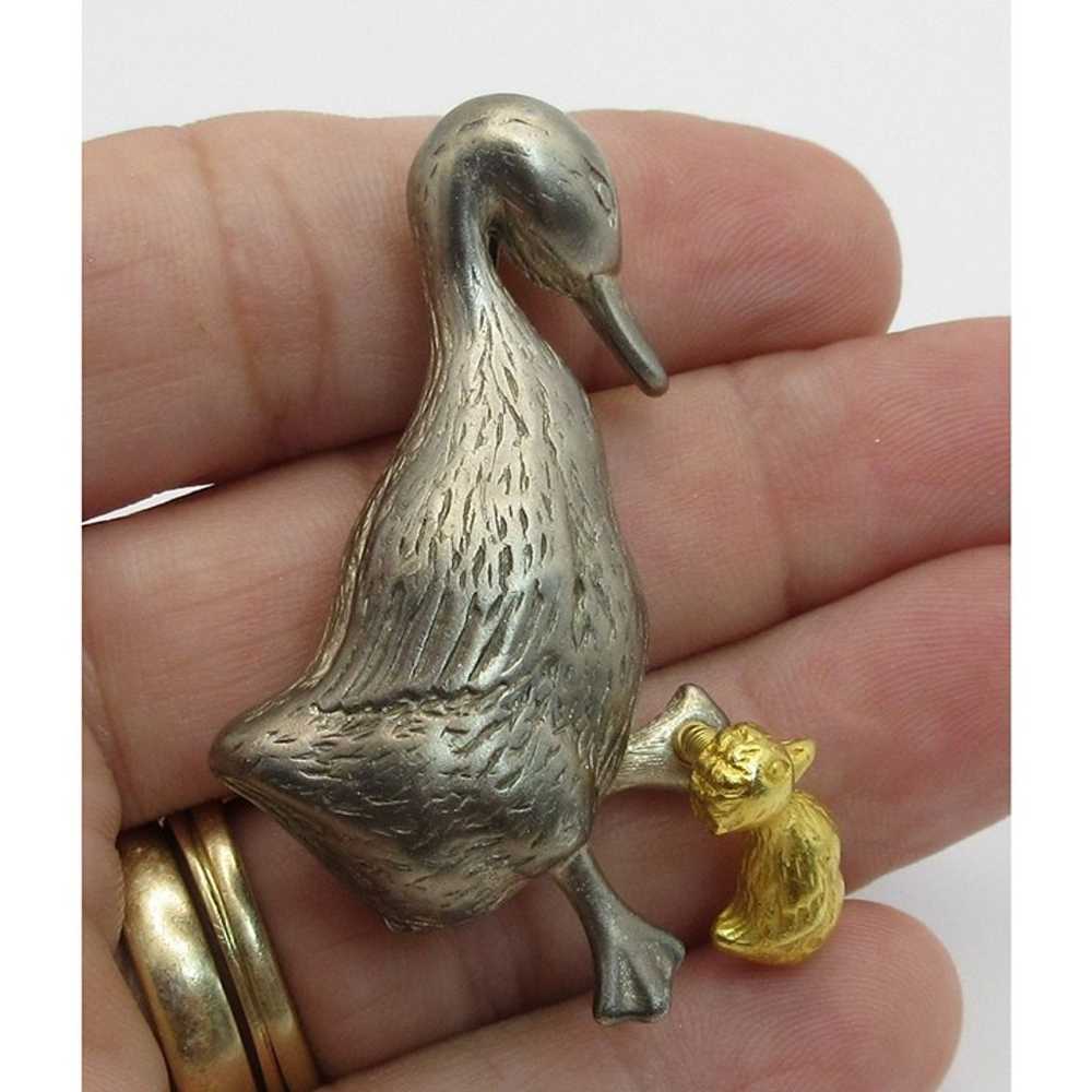 Vintage Pewter Mother Duck With Trembler Gold Ton… - image 6