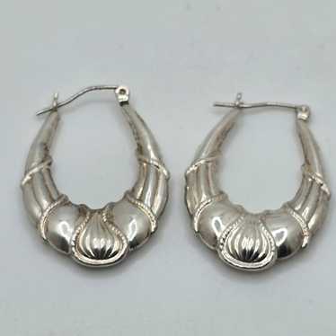 Vintage 925 Sterling Silver Puffy Hoop Earrings - image 1