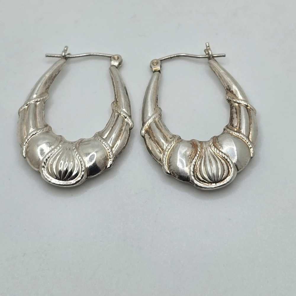 Vintage 925 Sterling Silver Puffy Hoop Earrings - image 2