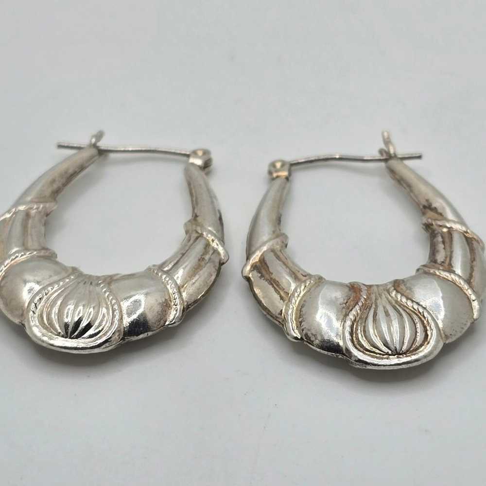 Vintage 925 Sterling Silver Puffy Hoop Earrings - image 3