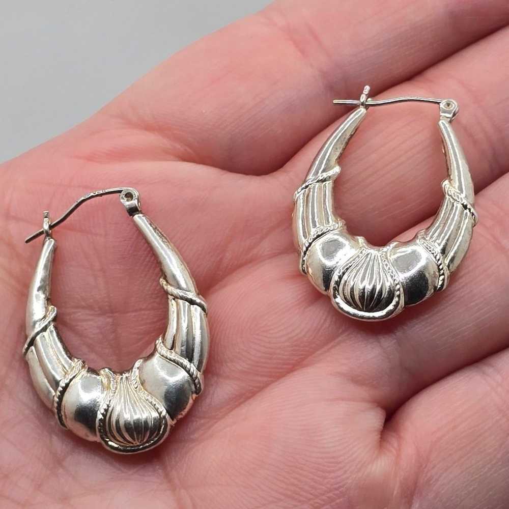 Vintage 925 Sterling Silver Puffy Hoop Earrings - image 4