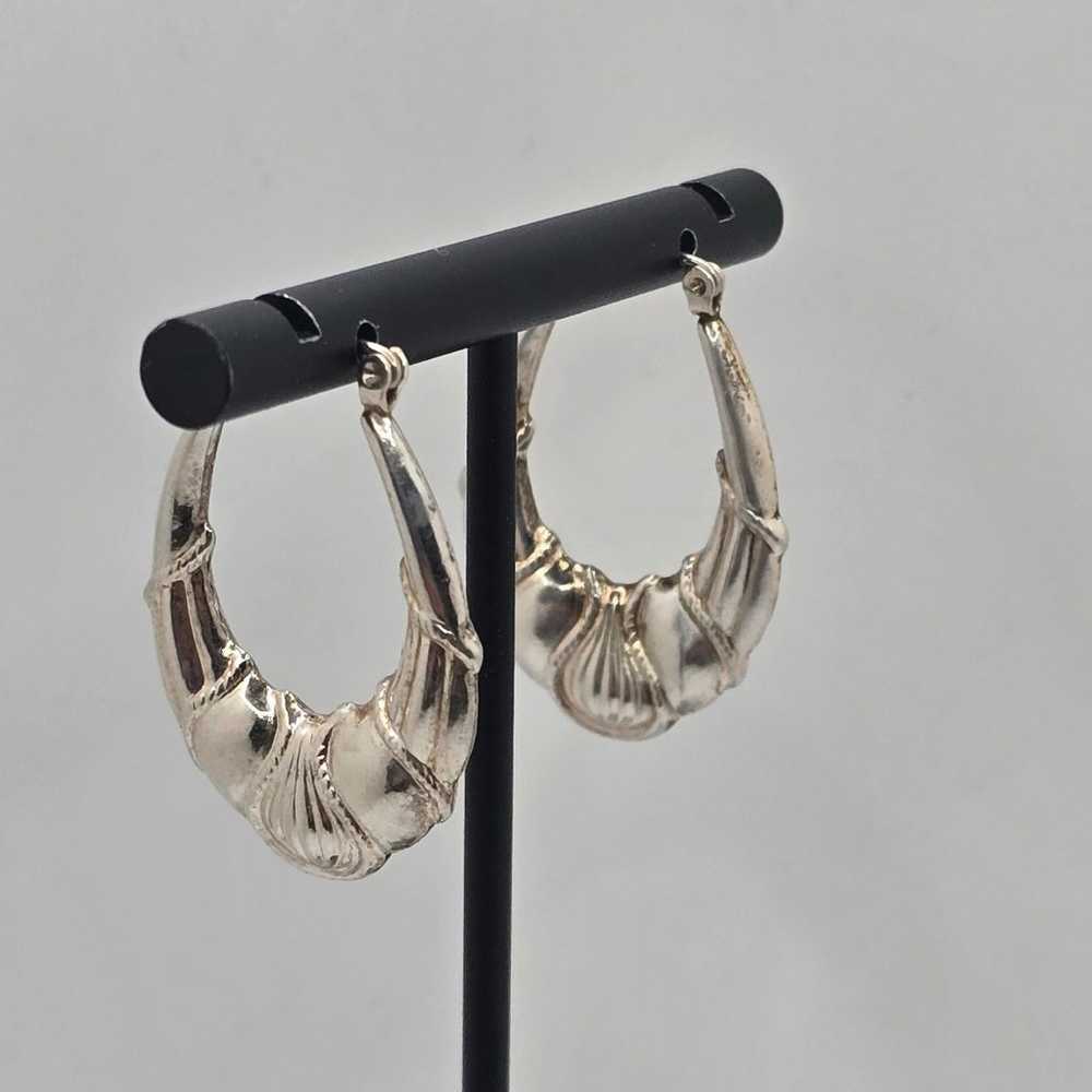 Vintage 925 Sterling Silver Puffy Hoop Earrings - image 6