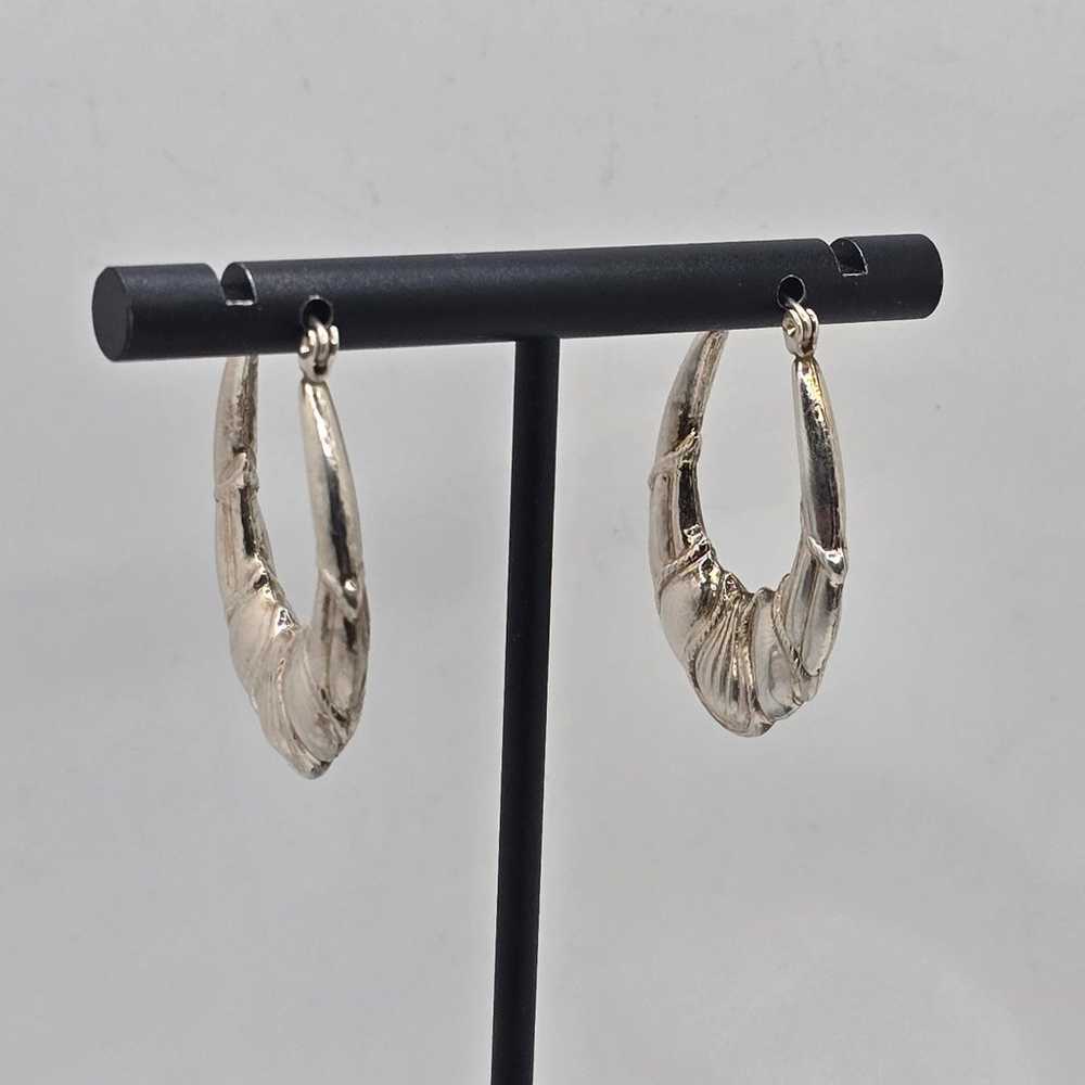 Vintage 925 Sterling Silver Puffy Hoop Earrings - image 7