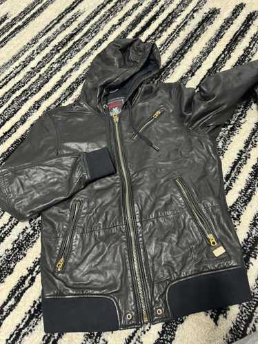 Diesel Diesel Leather Hooded Zip Bomber Jacket