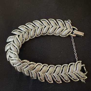 Vintage Signed CORO Brushed Textured Leaf Bracelet - image 1