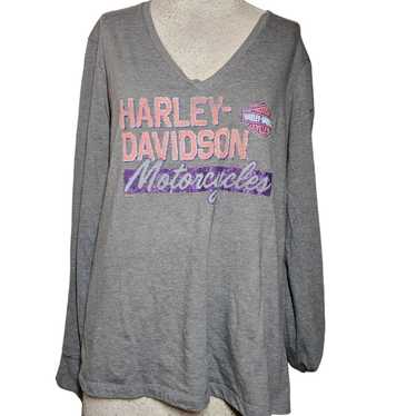 Harley Davidson Grey VNeck Long Sleeve Harley Dav… - image 1