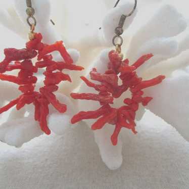 Vintage Natural Coral Branch Dangle Earrings - image 1