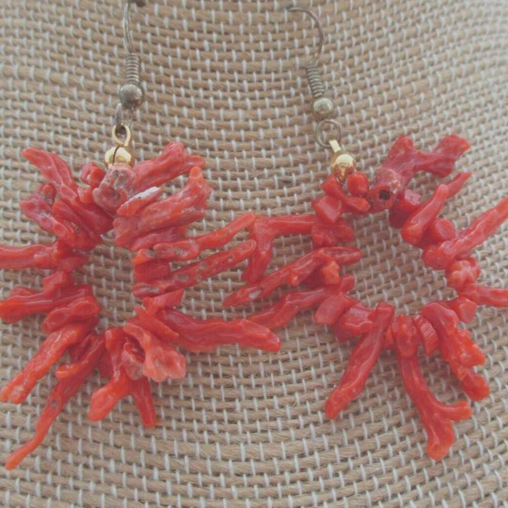 Vintage Natural Coral Branch Dangle Earrings - image 2