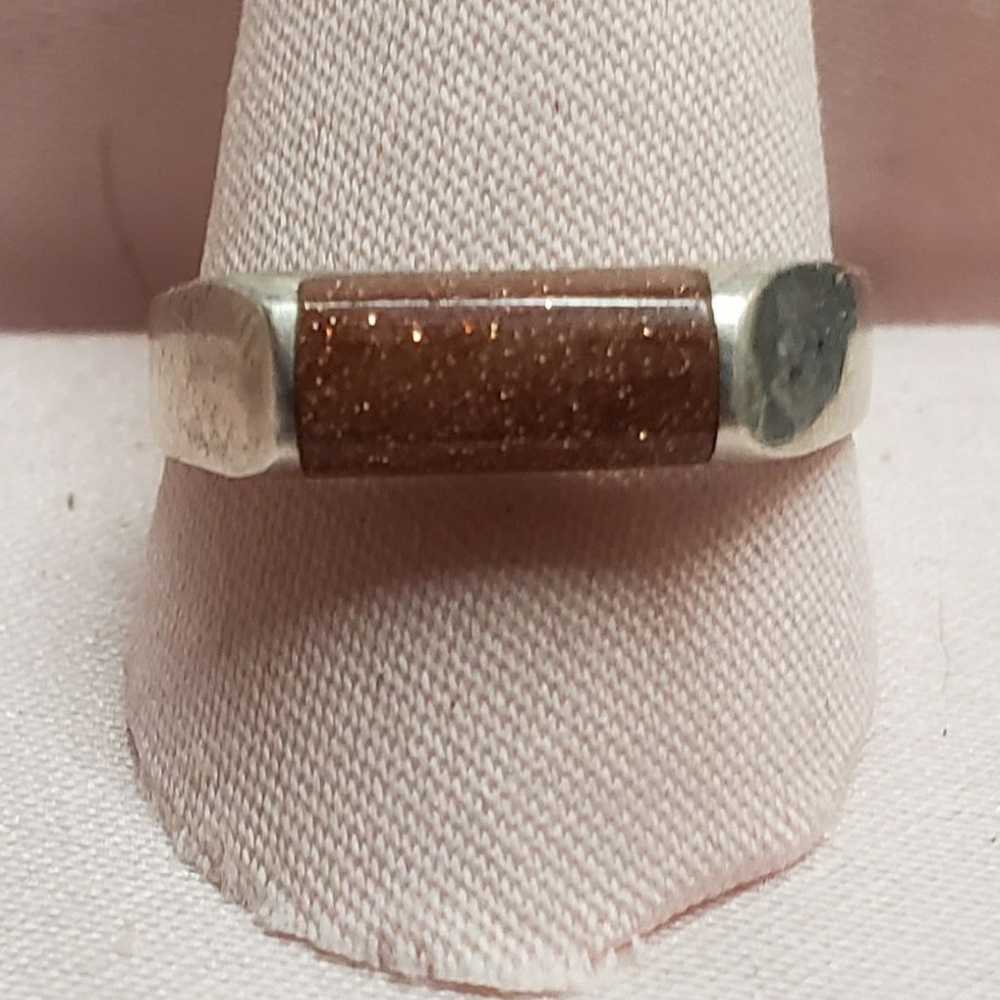 Vintage Mexico Goldstone Sterling Silver Ring - image 2