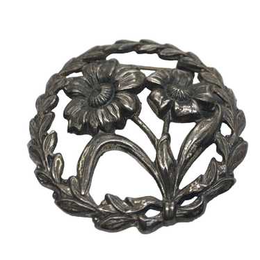 Vintage Sterling Silver Brooch Pin 925 Wreath Lea… - image 1