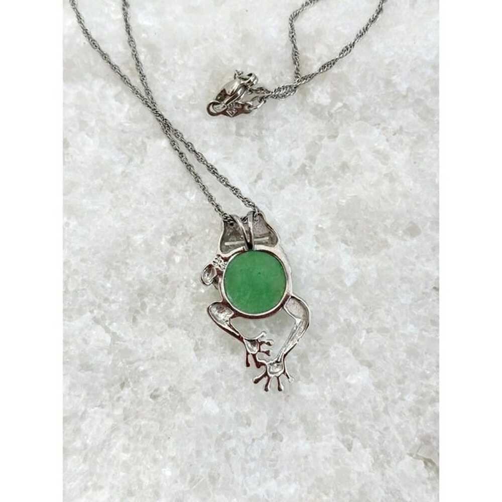 Genuine Green Jade Sterling Silver Frog Pendant N… - image 2