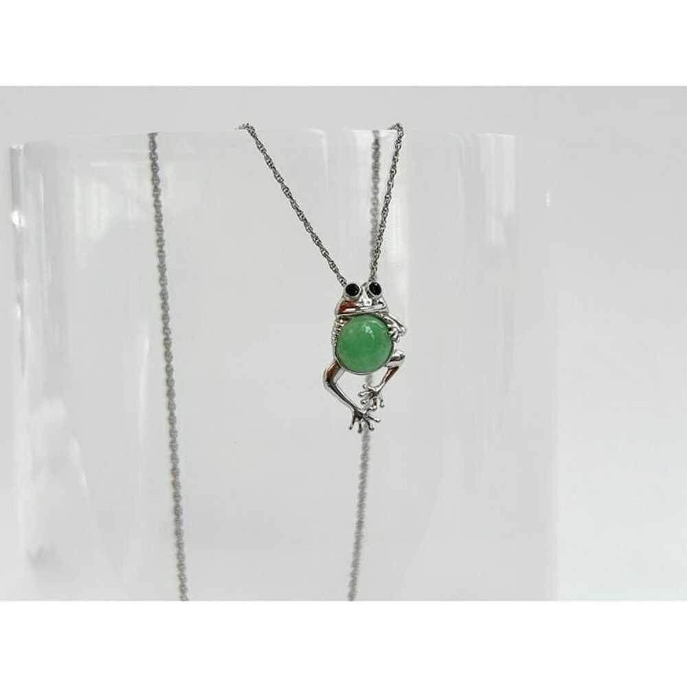 Genuine Green Jade Sterling Silver Frog Pendant N… - image 5