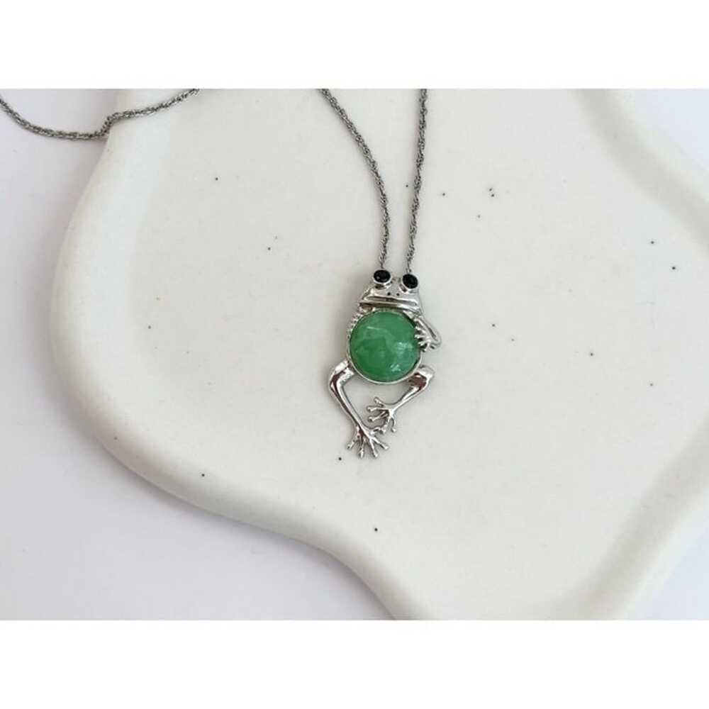 Genuine Green Jade Sterling Silver Frog Pendant N… - image 6