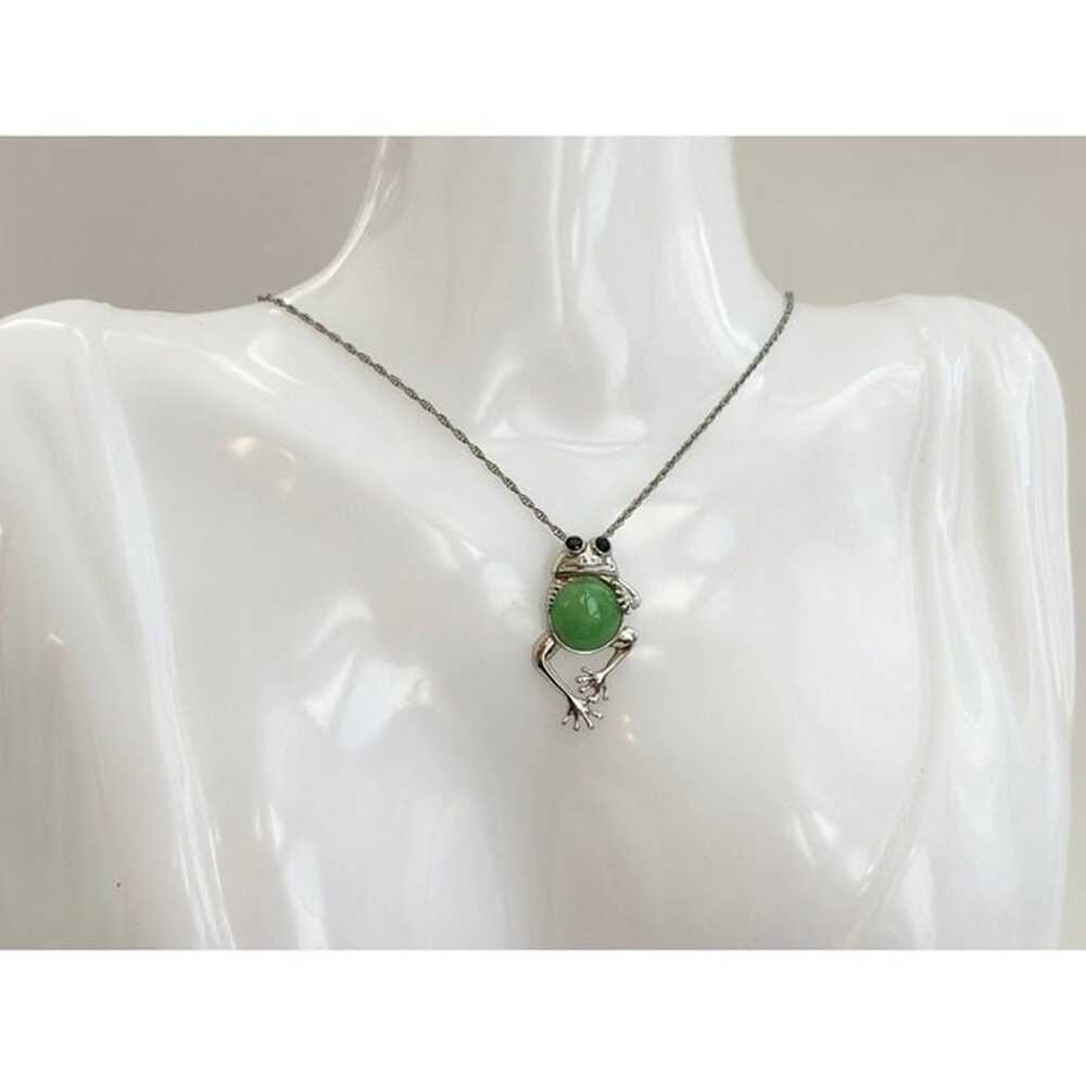 Genuine Green Jade Sterling Silver Frog Pendant N… - image 8