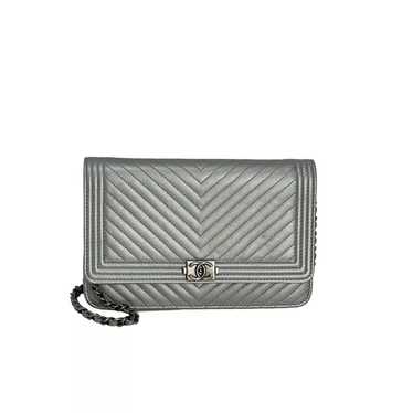 Chanel Silver Caviar Chevron Quilted Boy Wallet o… - image 1