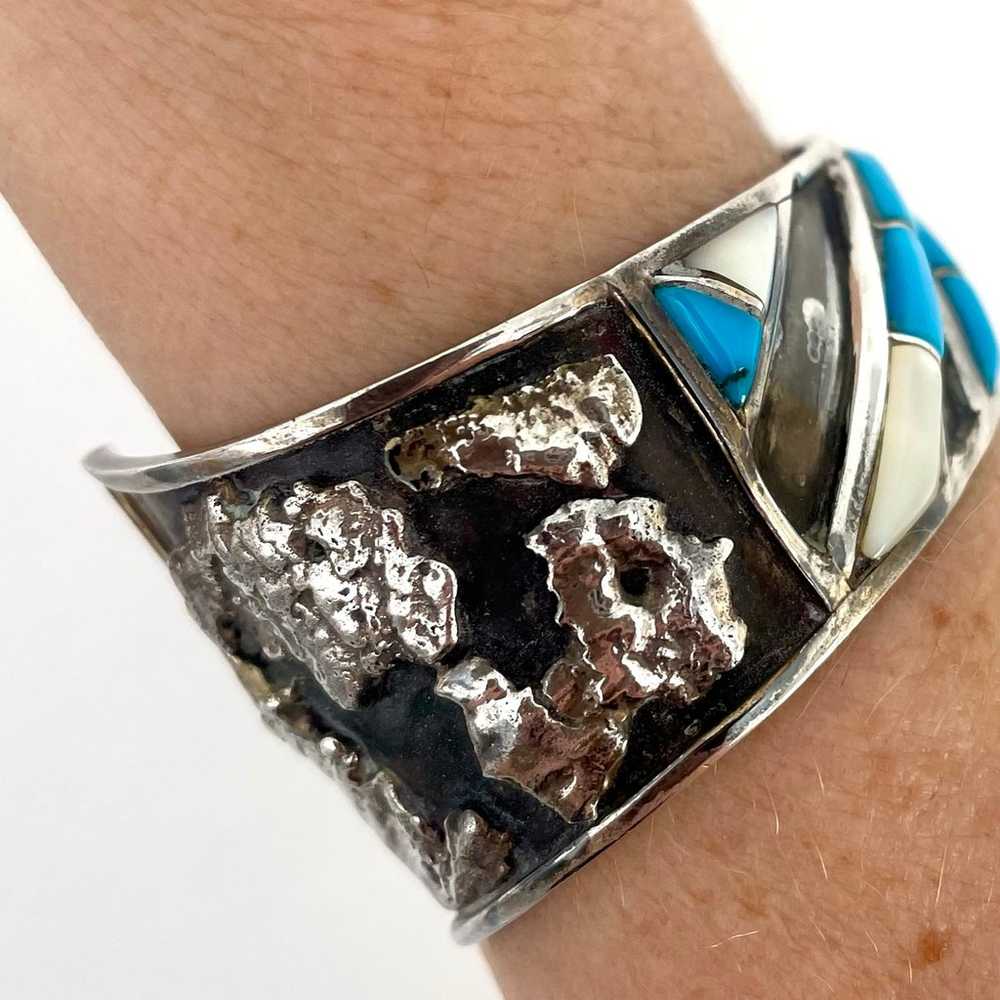 Stunning vintage sterling and turquoise cuff. - image 2