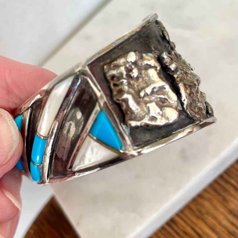 Stunning vintage sterling and turquoise cuff. - image 3