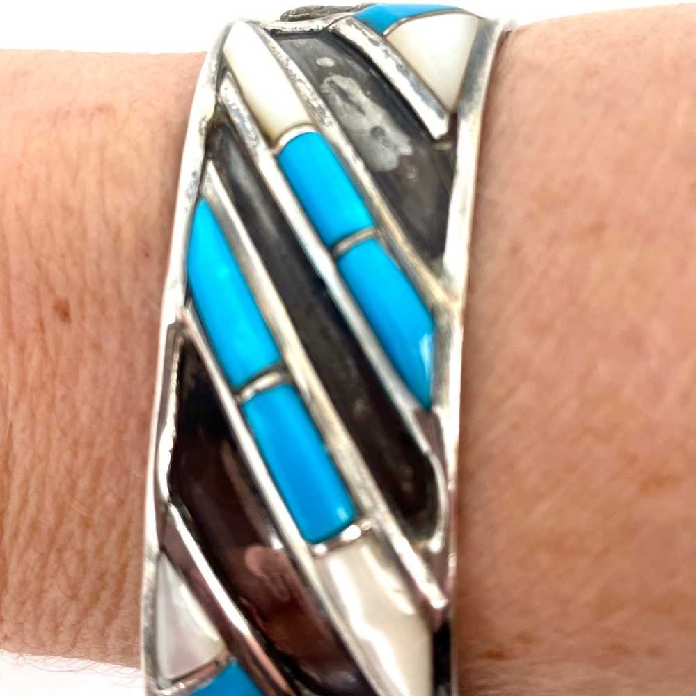 Stunning vintage sterling and turquoise cuff. - image 5